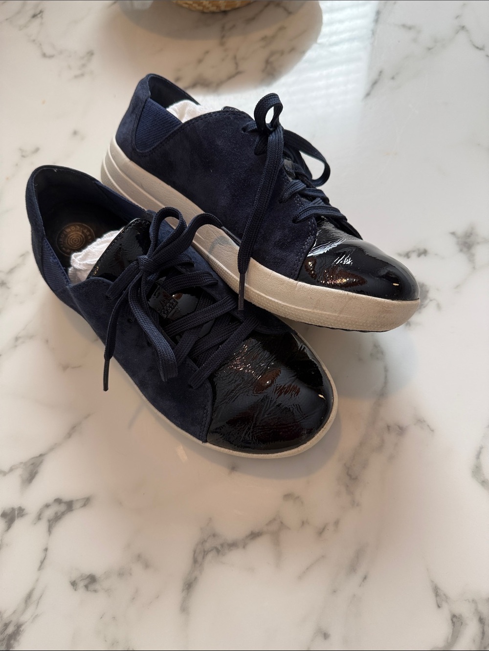 Navy Suede and Black Patent front foot sneakers with Anatomicush technology